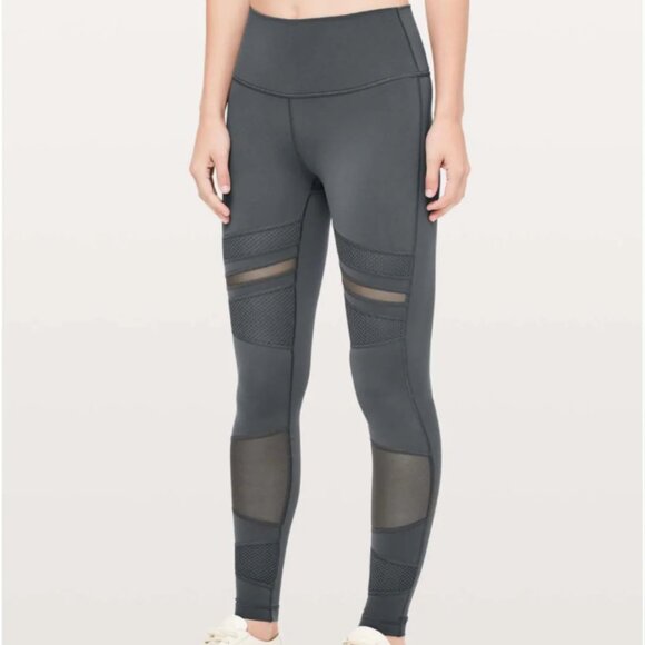 Lululemon Athletica Dark Gray Mix & Mesh Wunder Under Leggings Melanite Size 6 - Picture 1 of 10